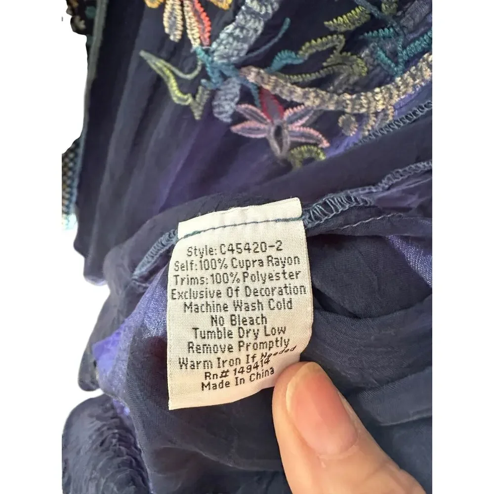 Johnny Was Long Kimono Jacket Summer Floral Embroidered Navy Blue Size Small - Picture 5 of 9